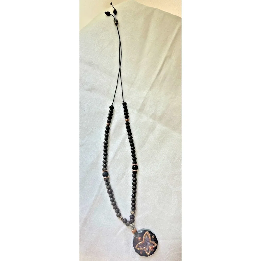 Round Orgonite Amethyst Necklace Artisan Handamade Butterfly EMF Protection